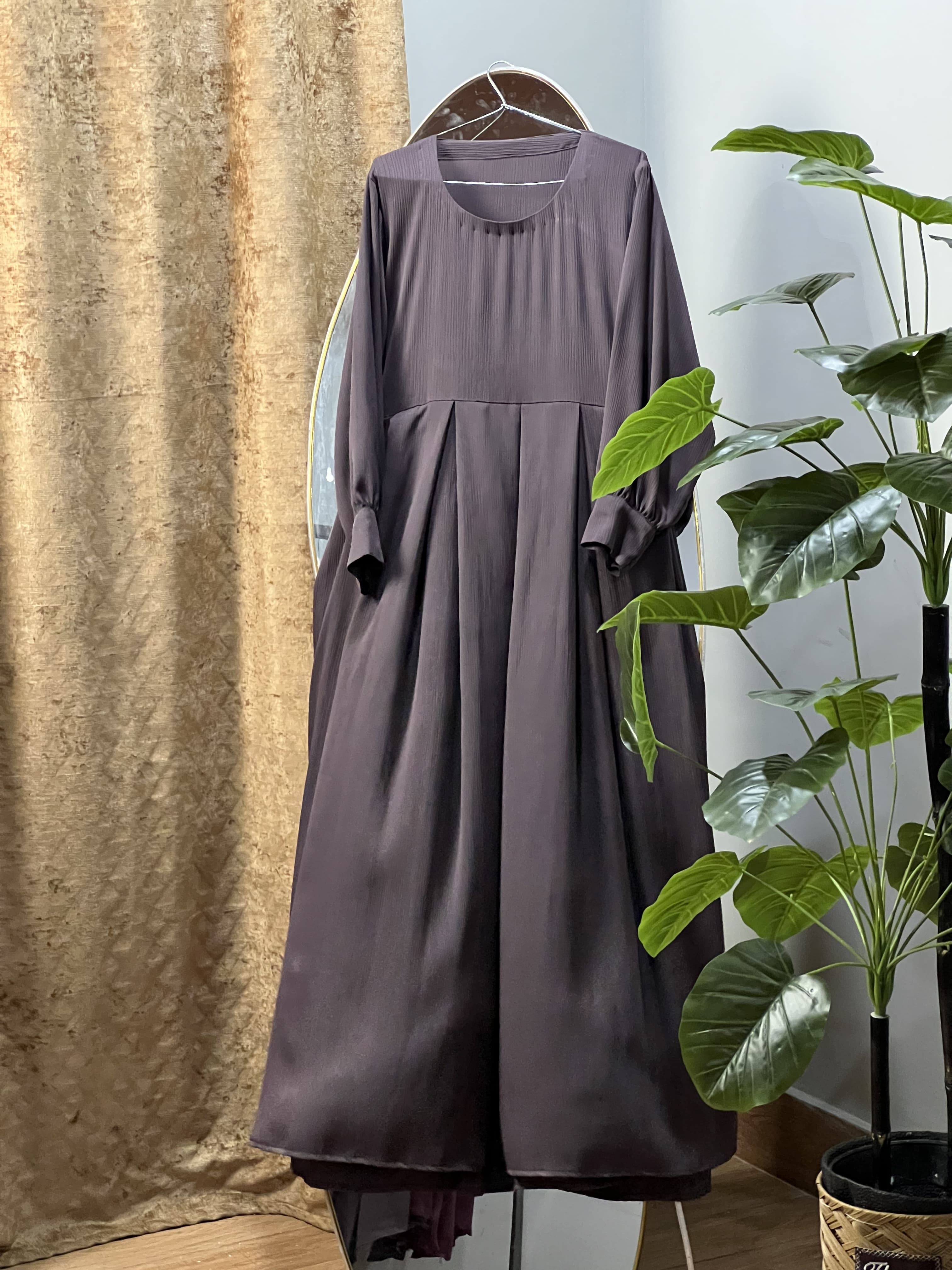 Slate Grey Frock Style Abaya Premium Zoom Nida Fabric
